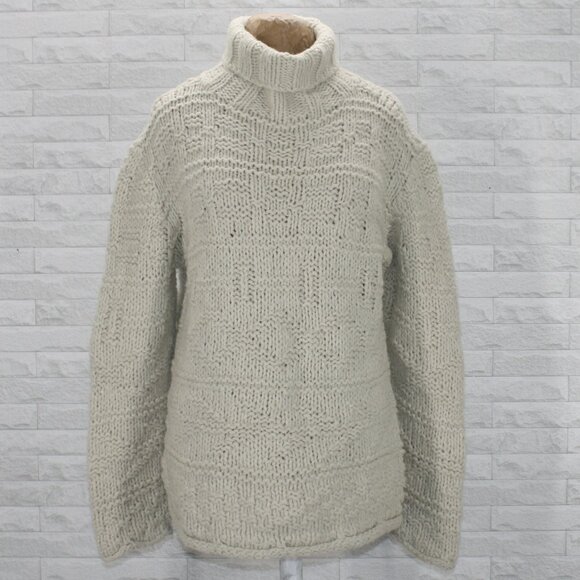 MODA INTERNATIONAL Sweater Oversized Wool Blend Turtleneck Chunky Off White XS - Picture 1 of 12